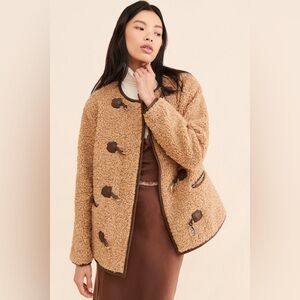 Avec Les Filles Faux Fur Toggle Coat Sherpa Shearling Brown